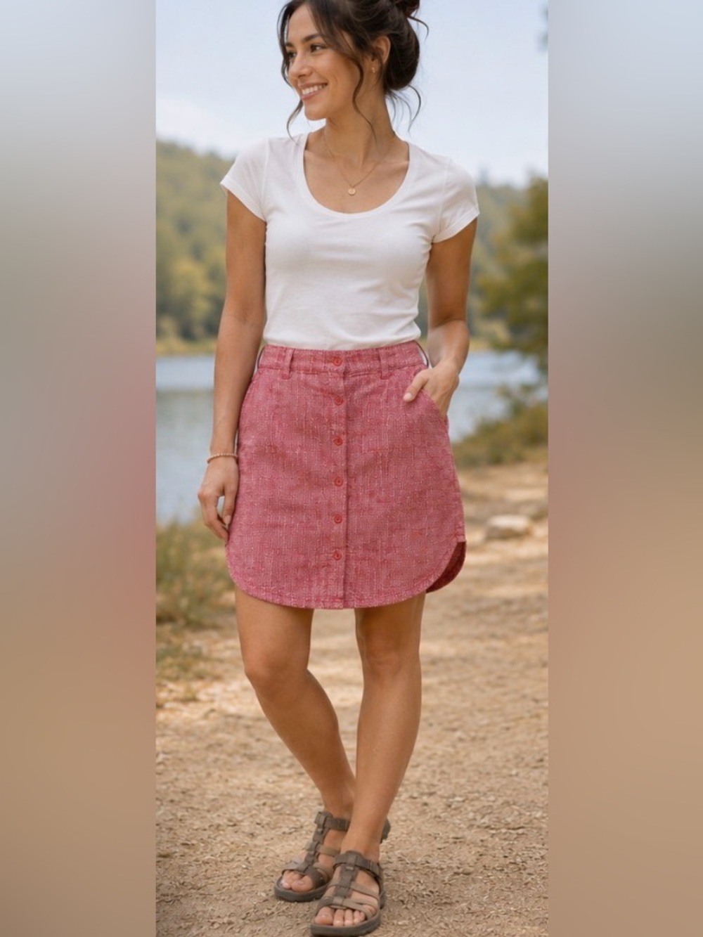 Columbia Women’s Small Organic Cotton Button Front Outdoor Skirt Red Pink